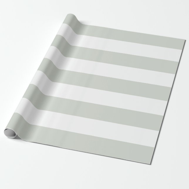 Trendy Sage Green und White Stripes Geschenkpapier (Ungerollt)