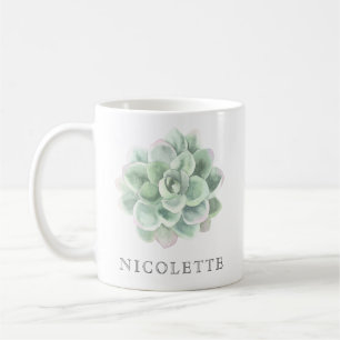 Trendy Sage Green Watercolor Sukkulent Kaffeetasse