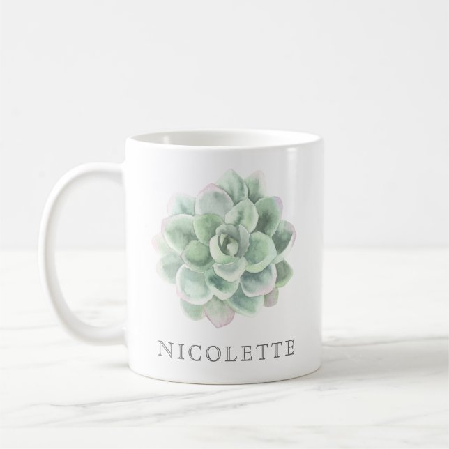 Trendy Sage Green Watercolor Sukkulent Kaffeetasse (Links)