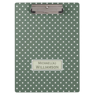 Trendy Sage Green & White Polka Dot Custom Muster Klemmbrett