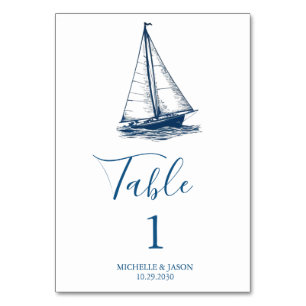 Trendy Sailboat Nautical Watercolor Wedding Tischnummer
