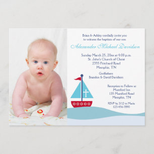 Trendy Sailboat Taufe Foto Einladung 2