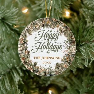 Trendy Sali Grün Imitate Gold Happy Holidays Famil Keramik Ornament