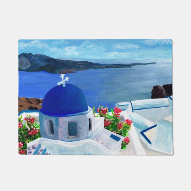 Trendy Santorini Griechenland Illustration Fußmatte (Vorderseite)