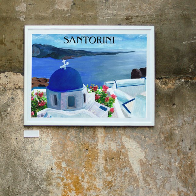 Trendy Santorini Griechenland Illustration Poster (Santorini Greece Painting)