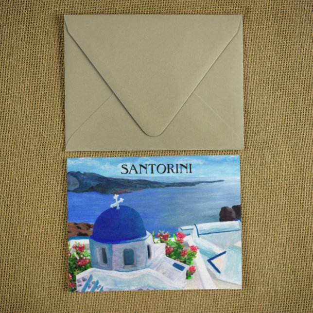 Trendy Santorini Griechenland Illustration Postkarte (santorini greece beautiful postcard)