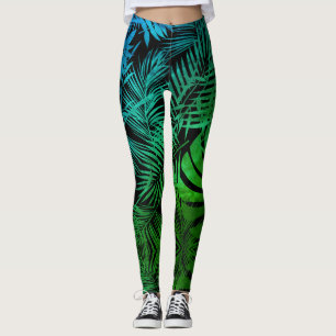 Trendy schicke, aquamarine tropische Blätter aus  Leggings