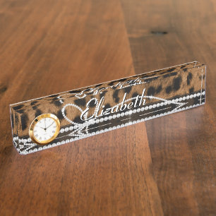 Trendy schicke gürtelige Imitate brauner Leopard Namensplakette