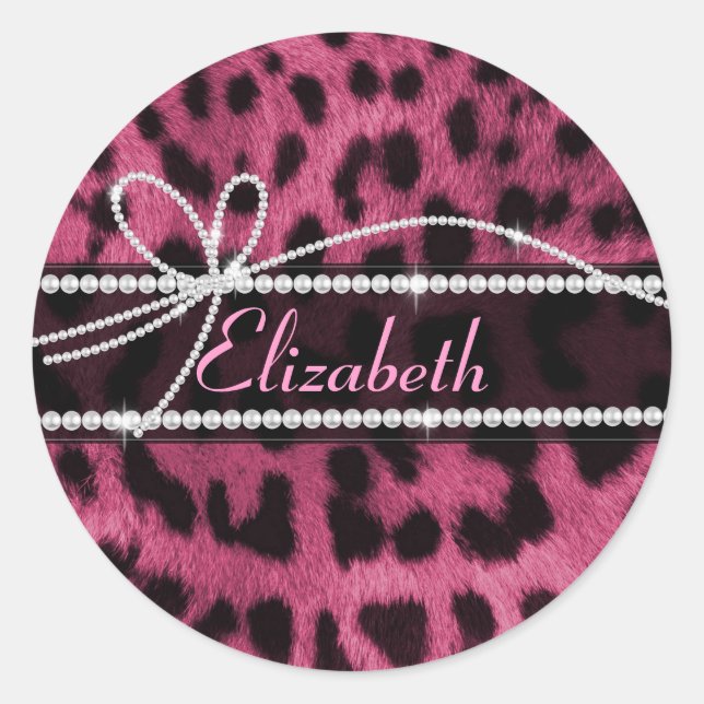 Trendy schicke gürtelige Imitate heiß rosa Leopard Runder Aufkleber (Vorderseite)