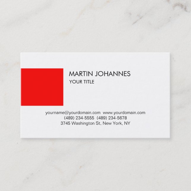 Trendy Schlicht Beruflich Red White Business Card Visitenkarte (Vorderseite)