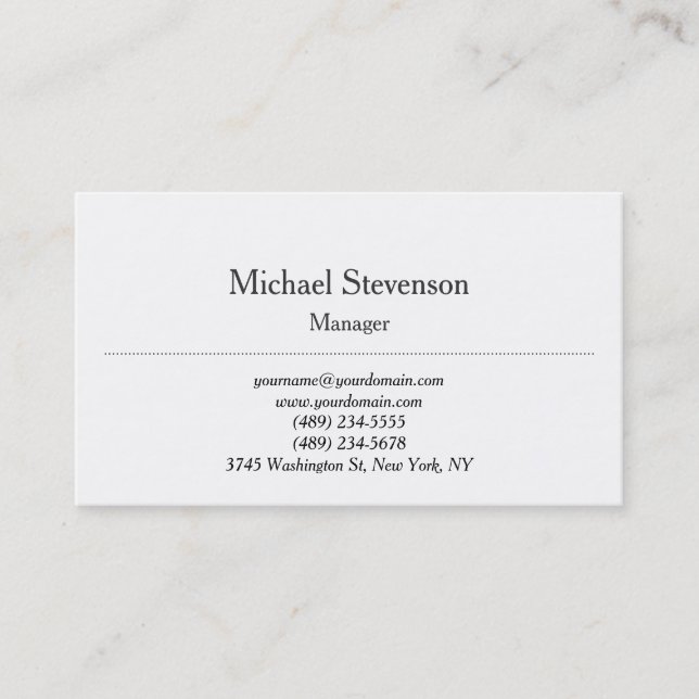 Trendy Schlicht Chic Classic White Business Card Visitenkarte (Vorderseite)