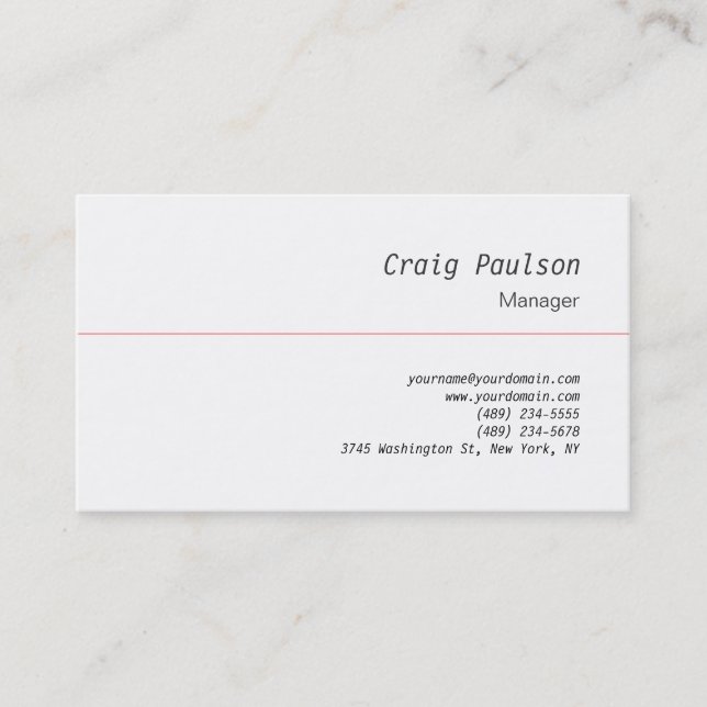 Trendy Schlicht Gothic White Manager Business Card Visitenkarte (Vorderseite)