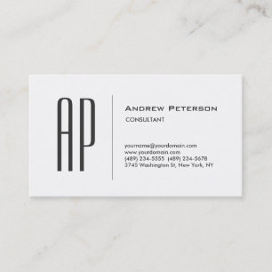 Trendy Schlicht White Gray Monogram Business Card Visitenkarte