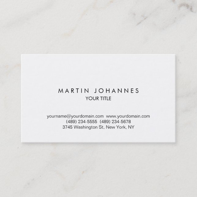 Trendy Schlichte Berufliche White Business Card Visitenkarte (Vorderseite)
