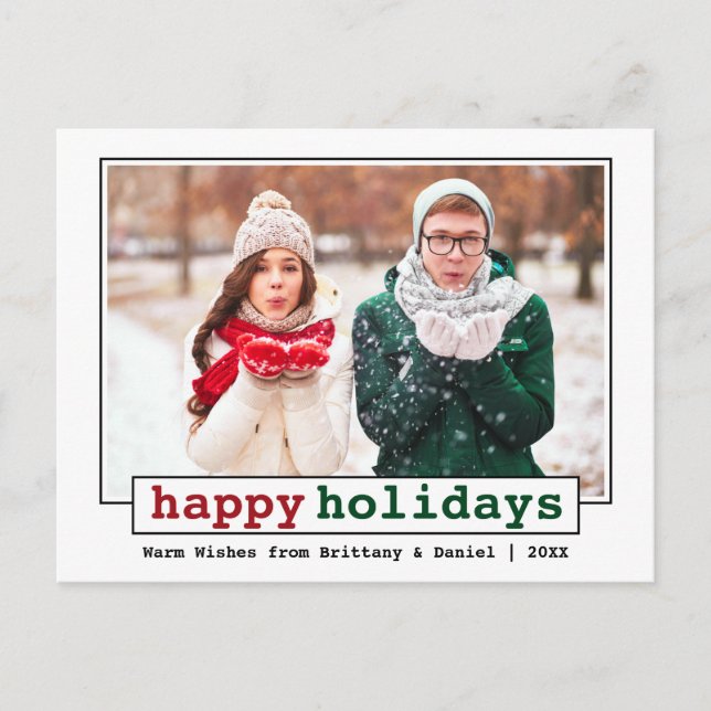 Trendy Schreibwriter Schriftart Happy Holidays Fot Postkarte (Vorderseite)