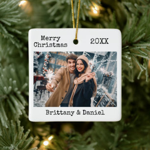 Trendy Schreibwriter Text Frohe Weihnachts-Foto Keramikornament