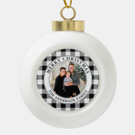 Trendy Schwarz und Weiß Kariert frohe Weihnachten Keramik Kugel-Ornament