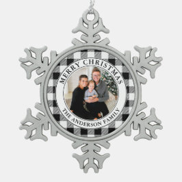Trendy Schwarz und Weiß Kariert frohe Weihnachten Schneeflocken Zinn-Ornament
