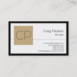 Trendy Schwarz-weiß Beige Monogram Business Card Visitenkarte