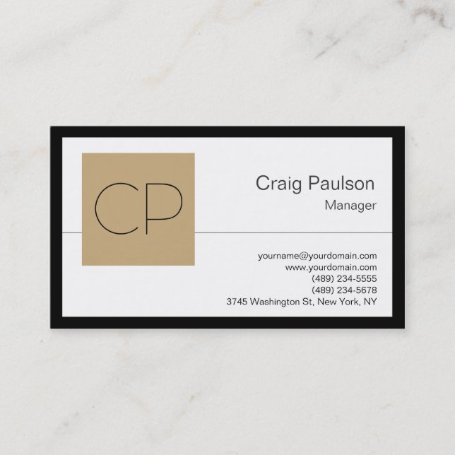 Trendy Schwarz-weiß Beige Monogram Business Card Visitenkarte (Vorderseite)