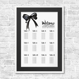 Trendy Schwarz-weiß Bow Chic Wedding Seating Chart Poster