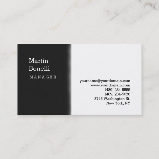 Trendy Schwarz-weiß Gray Manager Business Card Visitenkarte (Vorderseite)