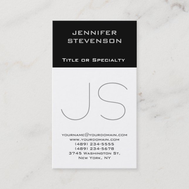 Trendy Schwarz-weiß Gray Monogram Business Card Visitenkarte (Vorderseite)