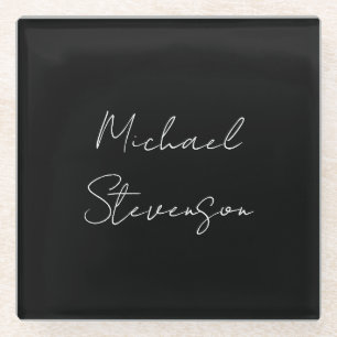 Trendy Schwarz-weiß Handwriting Minimalistisch Glasuntersetzer