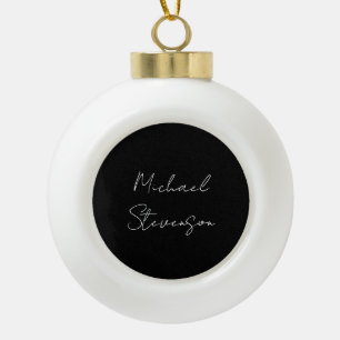 Trendy Schwarz-weiß Handwriting Minimalistisch Keramik Kugel-Ornament