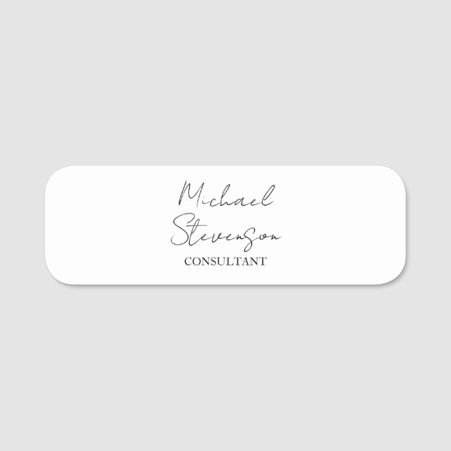 Trendy Schwarz-weiß Handwriting Minimalistisch Namensschild (Vorderseite)