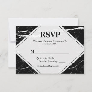Trendy Schwarz-weiß Marble Wedding RSVP