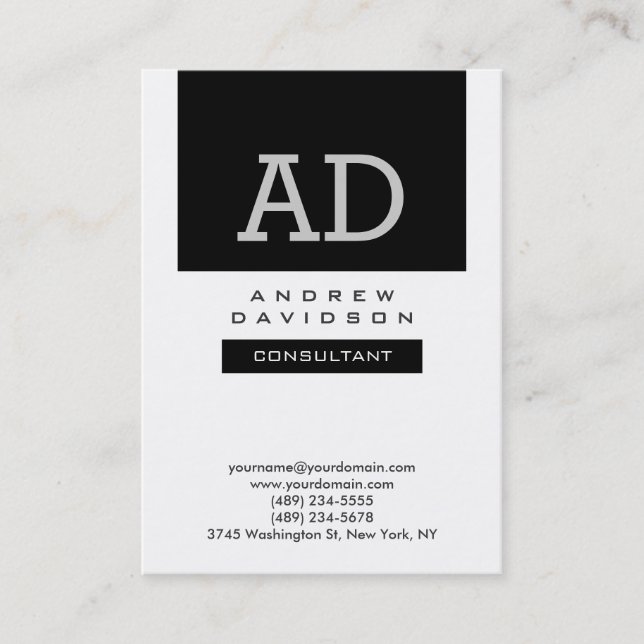 Trendy Schwarz-weiß Modern Monogram Business Card Visitenkarte (Vorderseite)