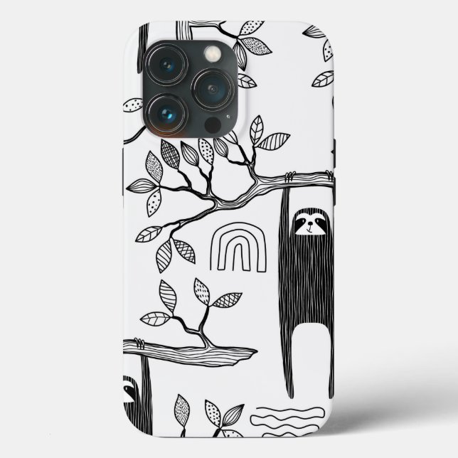 Trendy Schwarz-weiß Modern Sloth Tough Case (Rückseite)