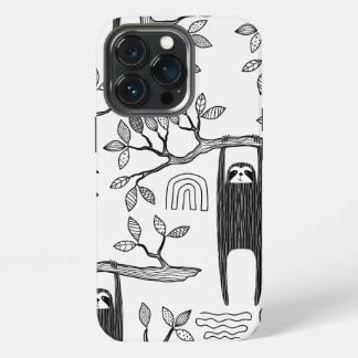 Trendy Schwarz-weiß Modern Sloth Tough Case iPhone 13 Pro Hülle