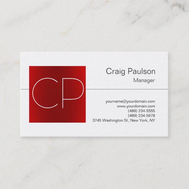 Trendy Schwarz-weiß Red Monogram Business Card Visitenkarte (Vorderseite)