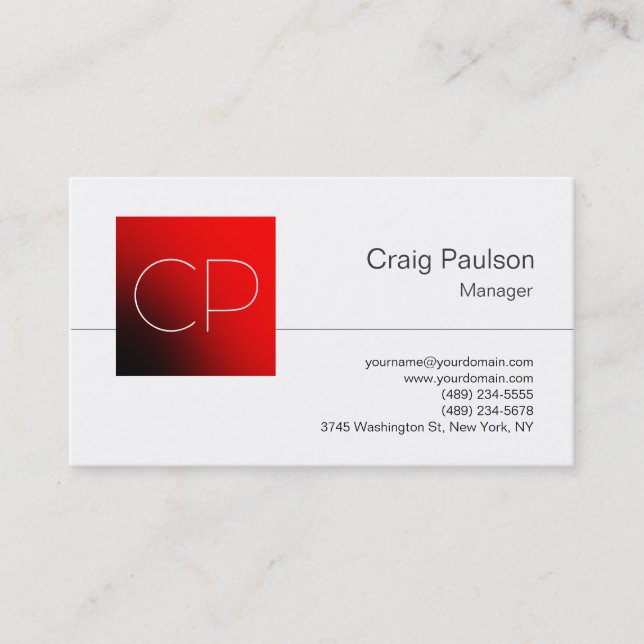 Trendy Schwarz-weiß Red Monogram Business Card Visitenkarte (Vorderseite)