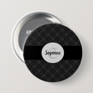 Trendy Schwarz-weiß tartan Personalize Monogram Button
