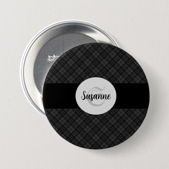 Trendy Schwarz-weiß tartan Personalize Monogram Button (Vorne & Hinten)