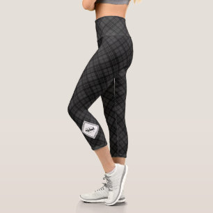 Trendy Schwarz-weiß tartan Personalize Monogram Capri Leggings