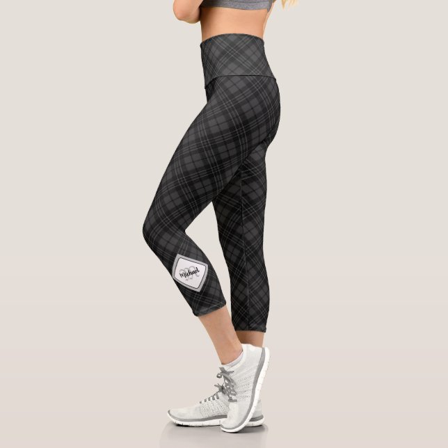 Trendy Schwarz-weiß tartan Personalize Monogram Capri Leggings (Links)