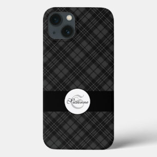 Trendy Schwarz-weiß tartan Personalize Monogram Case-Mate iPhone Hülle