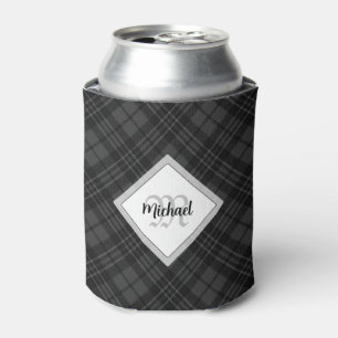 Trendy Schwarz-weiß tartan Personalize Monogram Dosenkühler