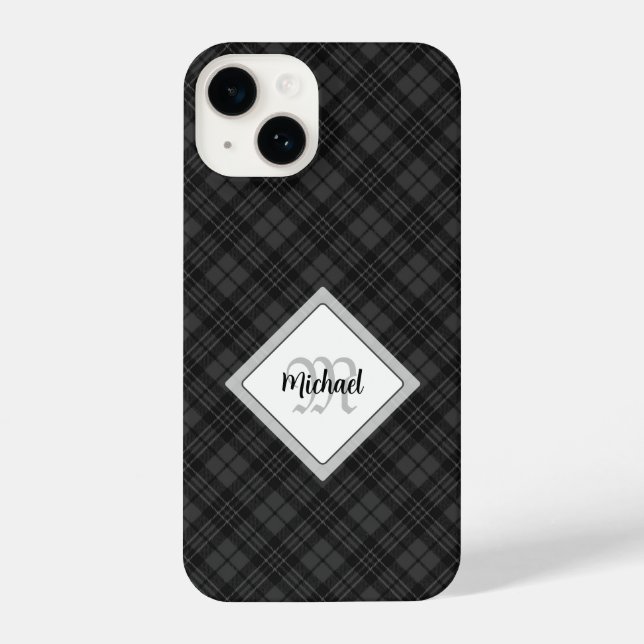 Trendy Schwarz-weiß tartan Personalize Monogram iPhone Hülle (Rückseite)