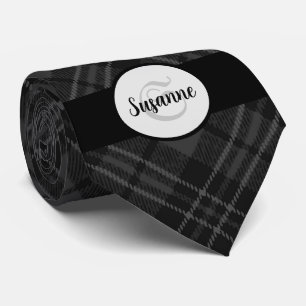 Trendy Schwarz-weiß tartan Personalize Monogram Krawatte