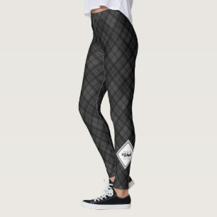 Trendy Schwarz-weiß tartan Personalize Monogram Leggings