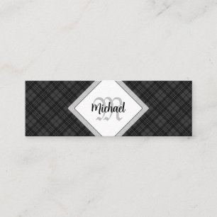 Trendy Schwarz-weiß tartan Personalize Monogram Mini Visitenkarte