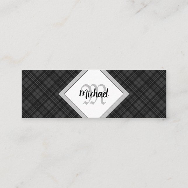 Trendy Schwarz-weiß tartan Personalize Monogram Mini Visitenkarte (Vorderseite)