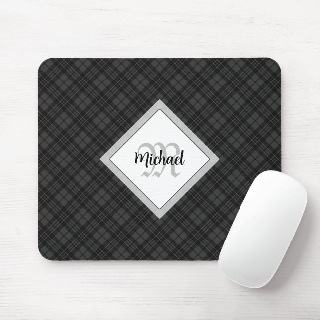 Trendy Schwarz-weiß tartan Personalize Monogram Mousepad (Mit Mouse)