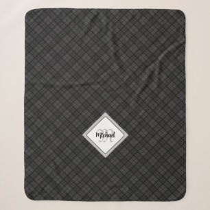 Trendy Schwarz-weiß tartan Personalize Monogram Sherpadecke