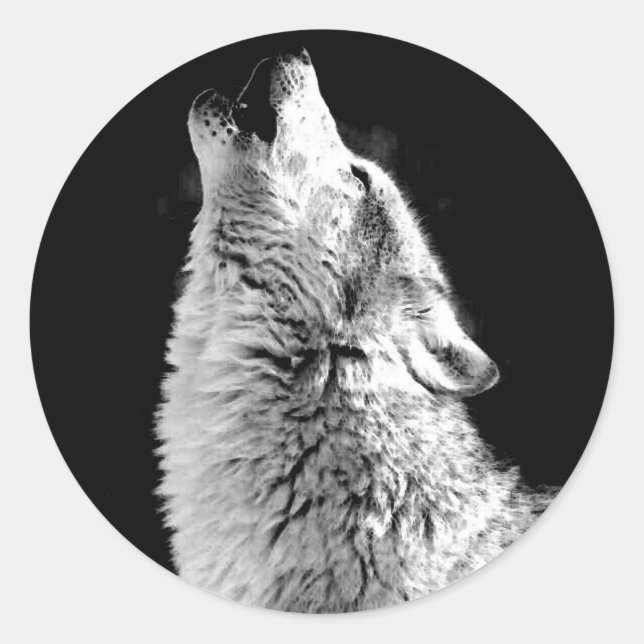 Trendy Schwarz-weiß Wolf Howling Moon Foto Sticker (Vorderseite)